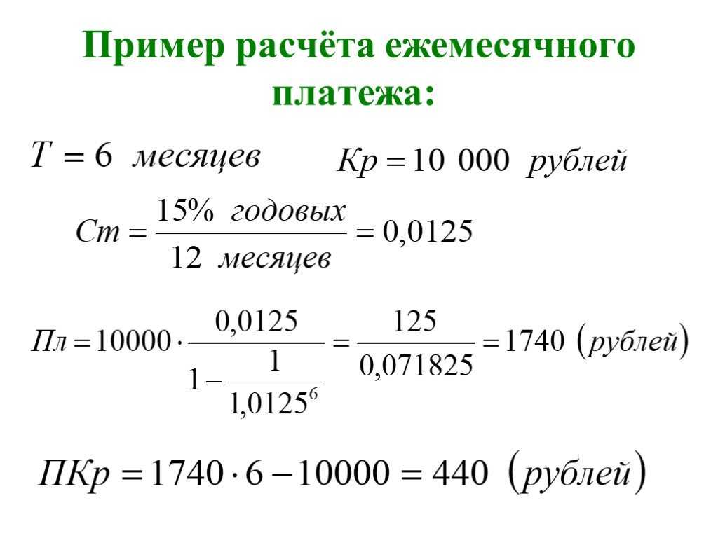 Расчет ежемесячного платежа по кредиту